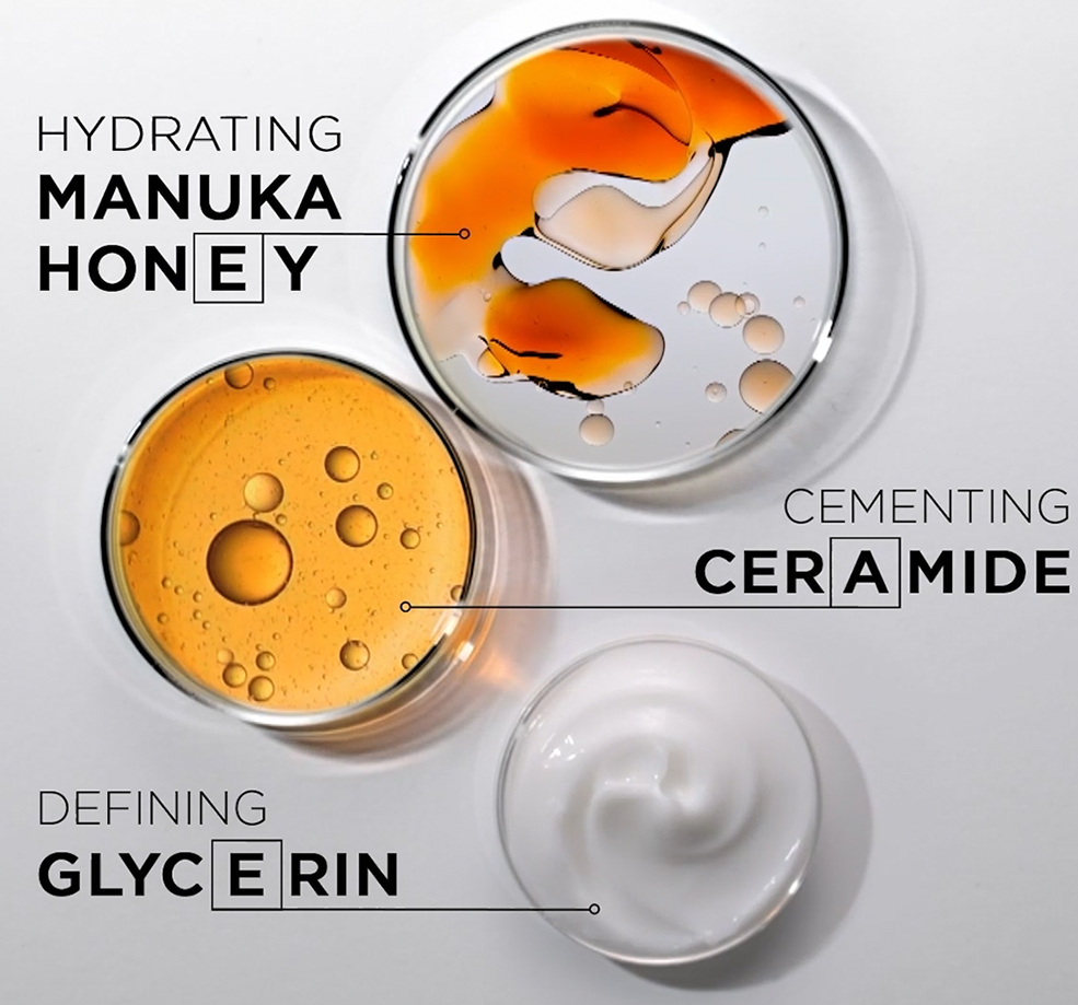 Curl Manifesto ingredients including manuka honey, ceramide, and glycerin